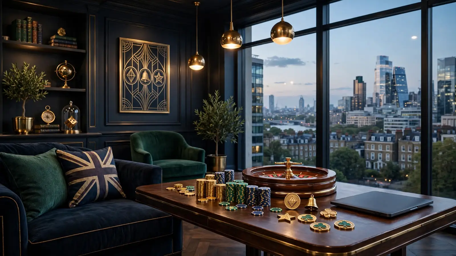 Elegant UK online casino lounge with EGT-style gaming motifs