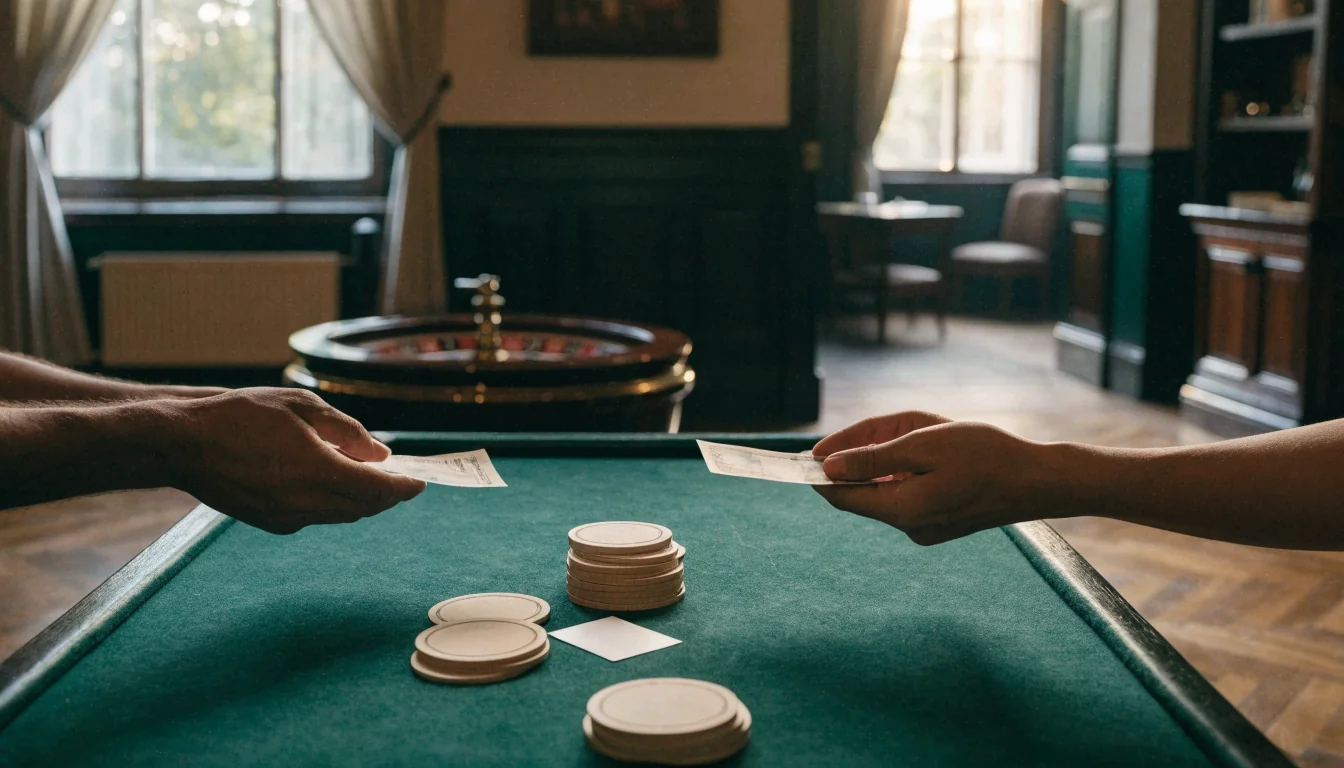 British casino bonus comparison scene with chips and unmarked banknotes