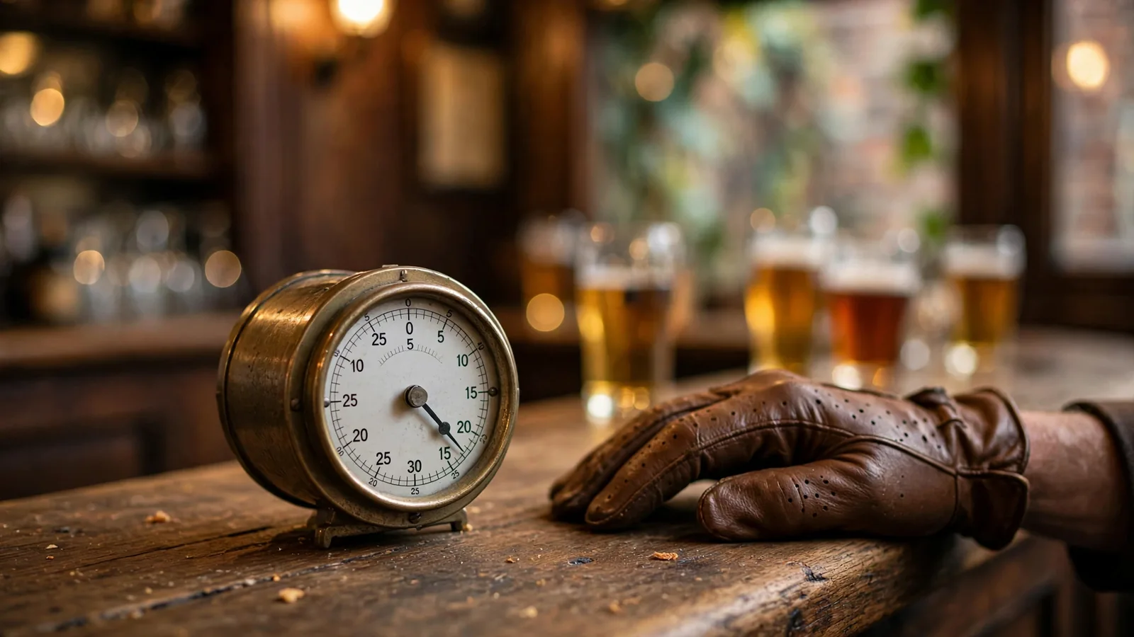 Mechanical timer on a pub counter illustrating a single game cycle interval