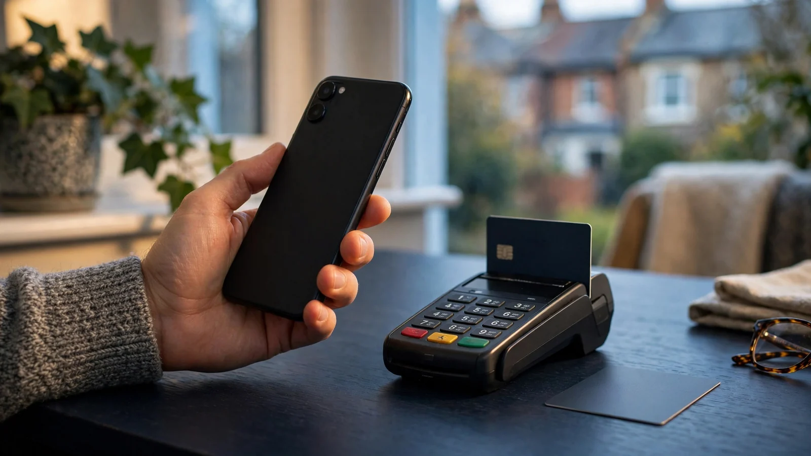 Secure mobile banking scene representing instant casino bank transfers in the UK