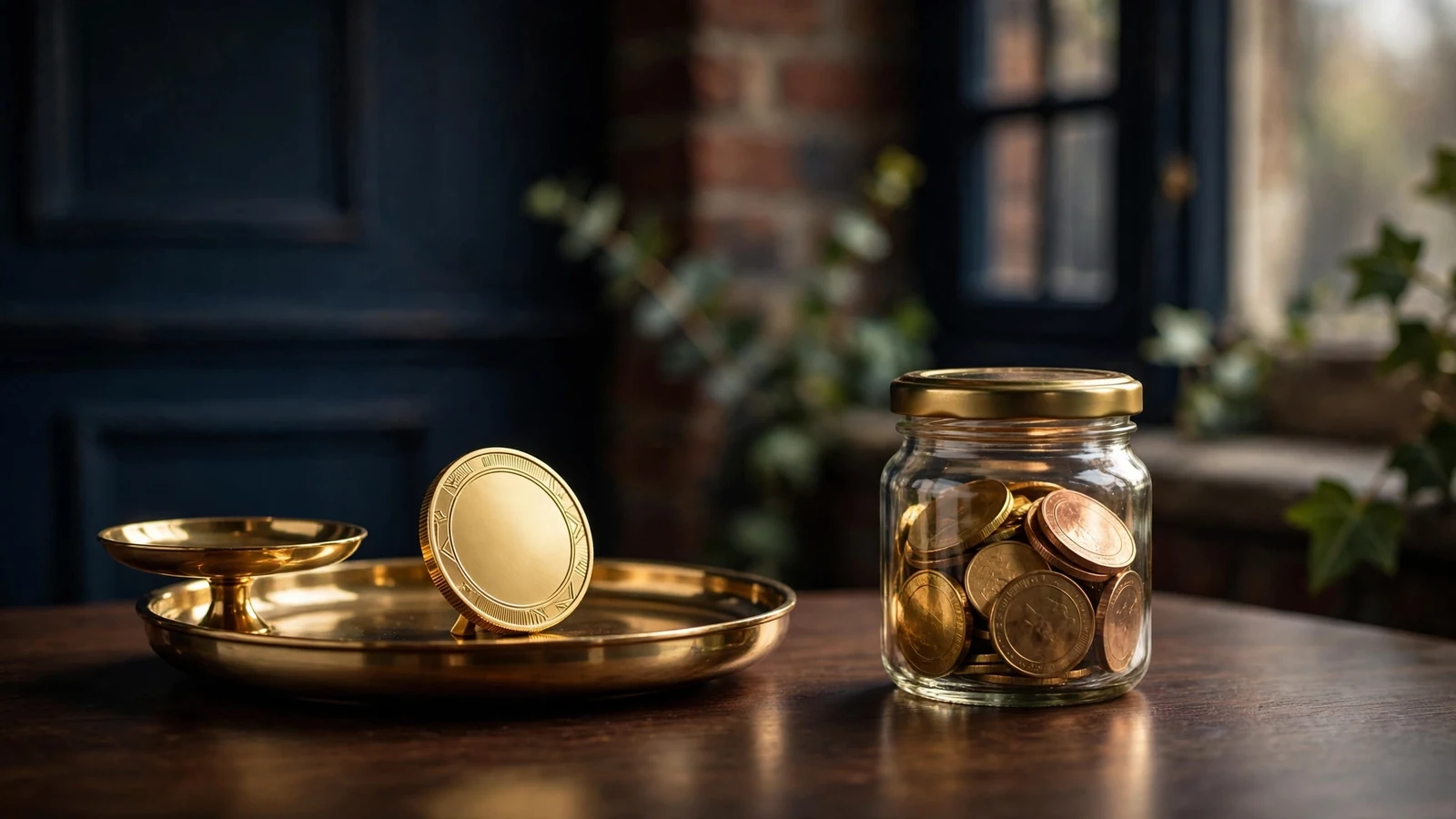 Casino token beside a closed cash jar representing bonus balance conversion