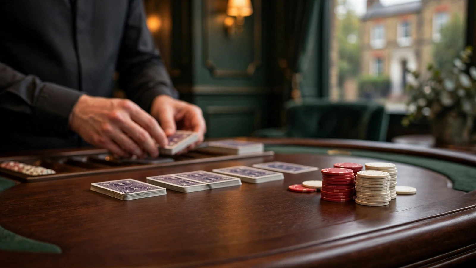 Elegant live baccarat table with cards and chips