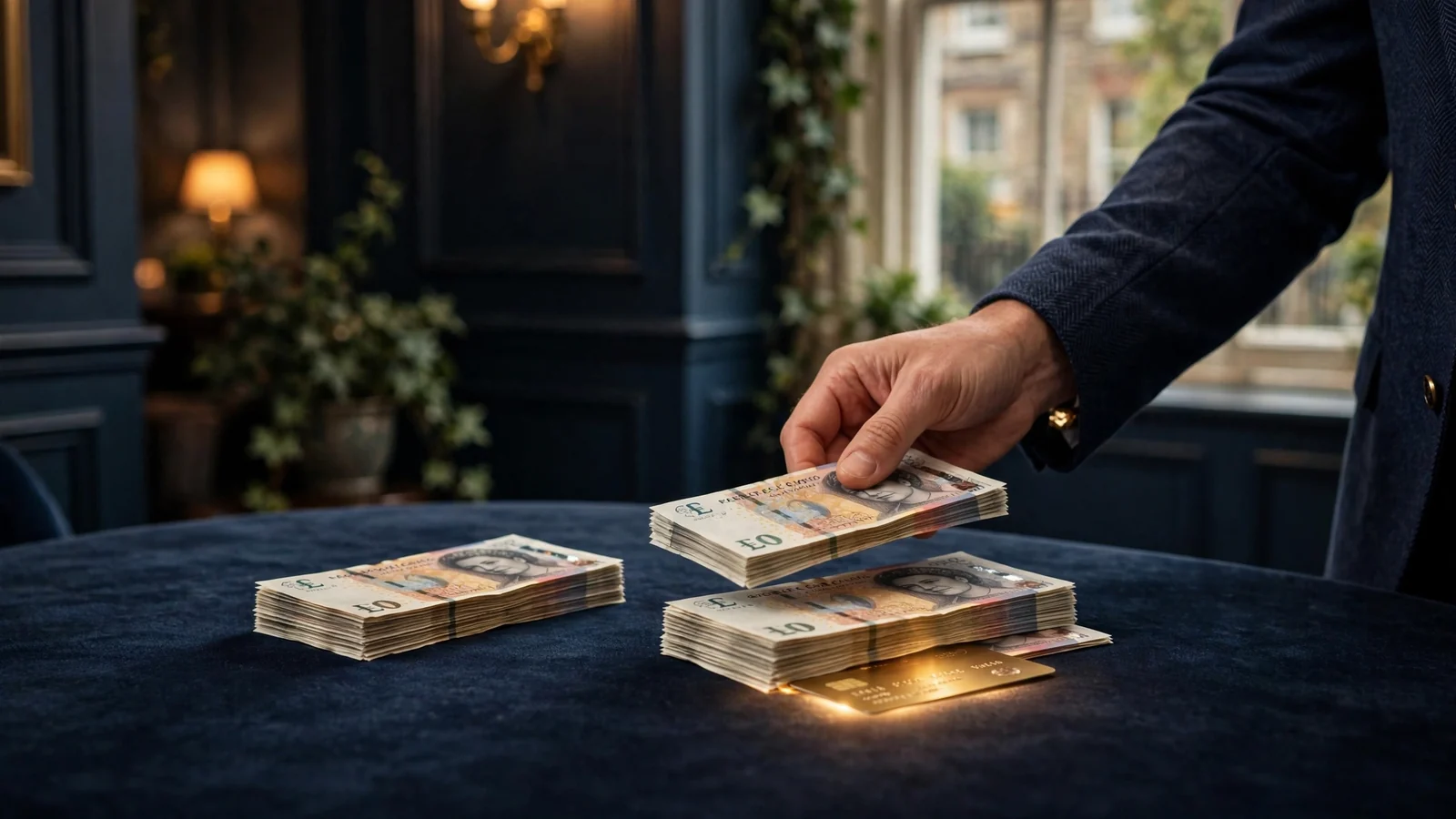 A second UK casino deposit beside a glowing golden bonus credit card.