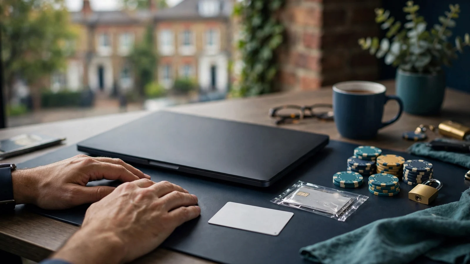 Secure UK casino licence, payments, and responsible gaming represented at a desk